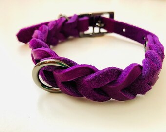 TULUM leather collar braided violet I anthracite