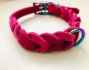 SAN FRANCISCO Collar Leather Braided Berry I Rainbow