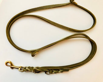 SIENA 3-way adjustable leash made of grease leather, approx. 2 meters Oliv I Gold