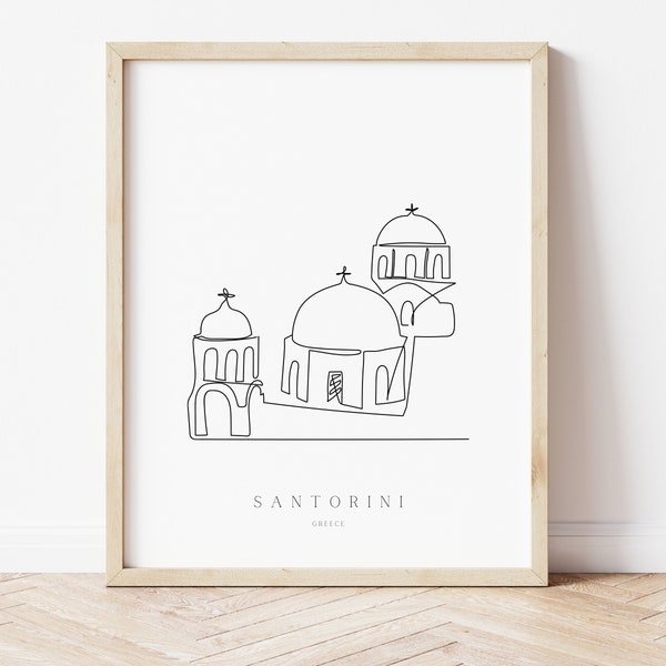 Santorini Greece Wall Art, Santorini Line Art, Blue Cliffs, Minimalist, Line Drawing, Printable Wall Art, City Line Drawing, Travel Print