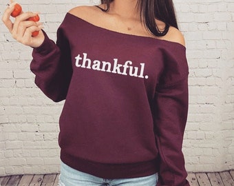 SALIFUN Womens Thanksgiving One Thankful Mama Print Long-Sleeved Sweatshirt Casual Blouse Pullover