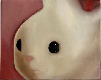 Peinture à l'huile de lapin empâtement : art animalier original, 8 x 12