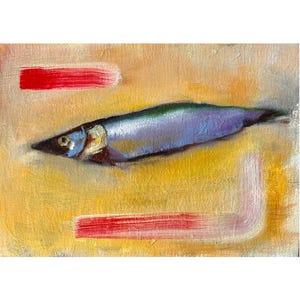 Fish Original Framed Painting Original Small Art Food Painting Fish Oil Painting Original Painting Food Original Art Framed Impasto 5 by 7&#39;&#39;