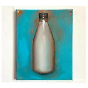 Milk Painting Original Oil Painting Bottle Oil Painting Art Milk Oil Painting Glass Painting Original Food Art Glass Painting 7 by 9&#39;&#39;
