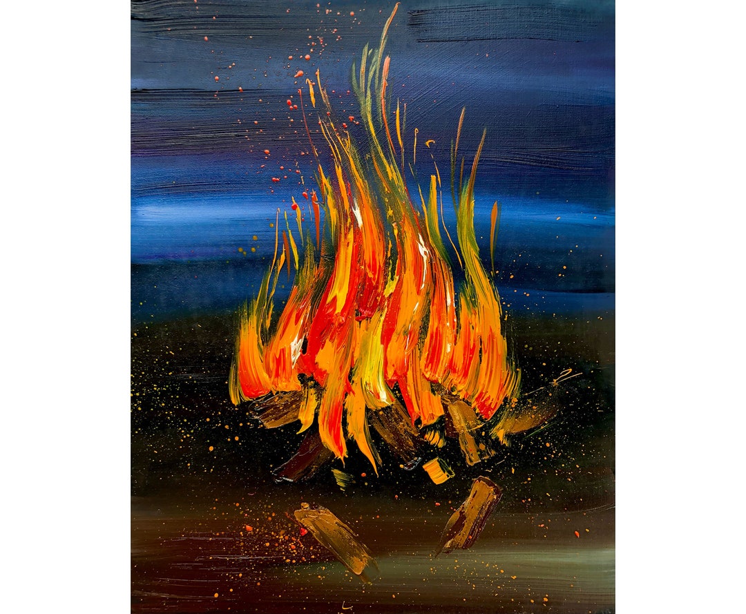 Bonfire Painting Original Oil Painting Bonfire Artwork Fire Art Bonfire