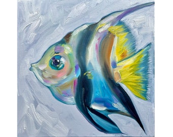 Fish Painting Original Art Original Oil Painting Impasto Painting Fish Art Original Oil Art Canvas Painting Animal Art Original 12 by 12''