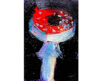 Fly Agaric Oil Painting: Framed Impasto Mushroom Art (6x4 inches)
