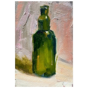 Framed Oil Painting Bottle of Wine Painting Wine Art Original Art Red Wine Alcohol Art Wine  Art Wine Small Framed Painting 8 by 6&#39;