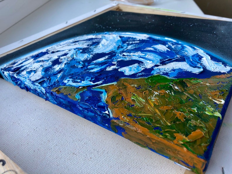 Earth Painting Original Oil Artwork Planet Wall Art Planet Art Earth Artwork Impsato Art Canvas Artwork Space Art 10 by 10/'/'