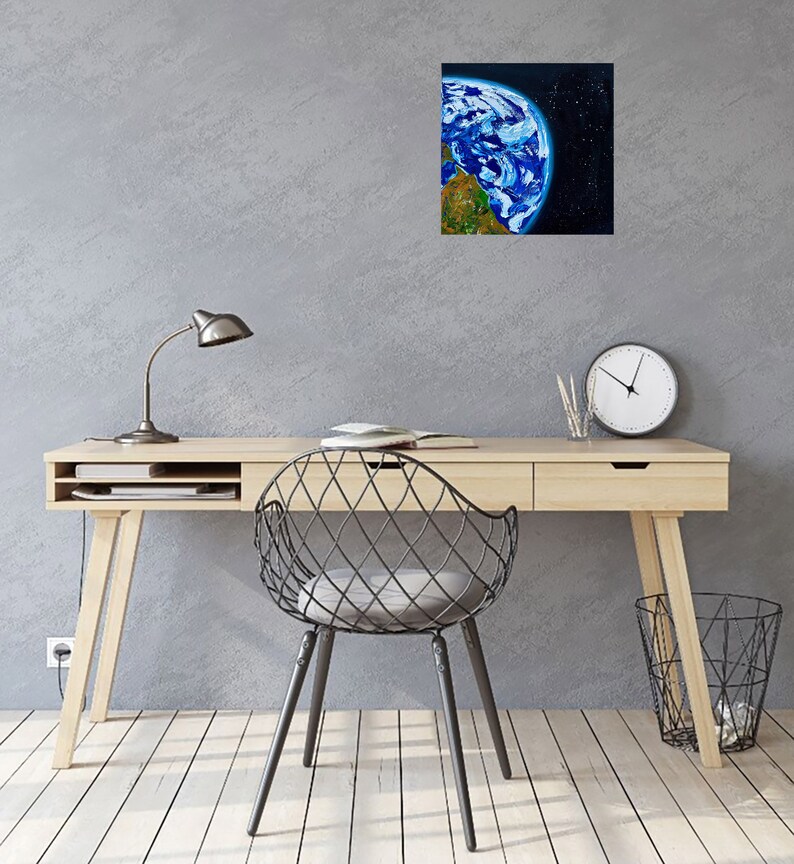 Earth Painting Original Oil Artwork Planet Wall Art Planet Art Earth Artwork Impsato Art Canvas Artwork Space Art 10 by 10/'/'