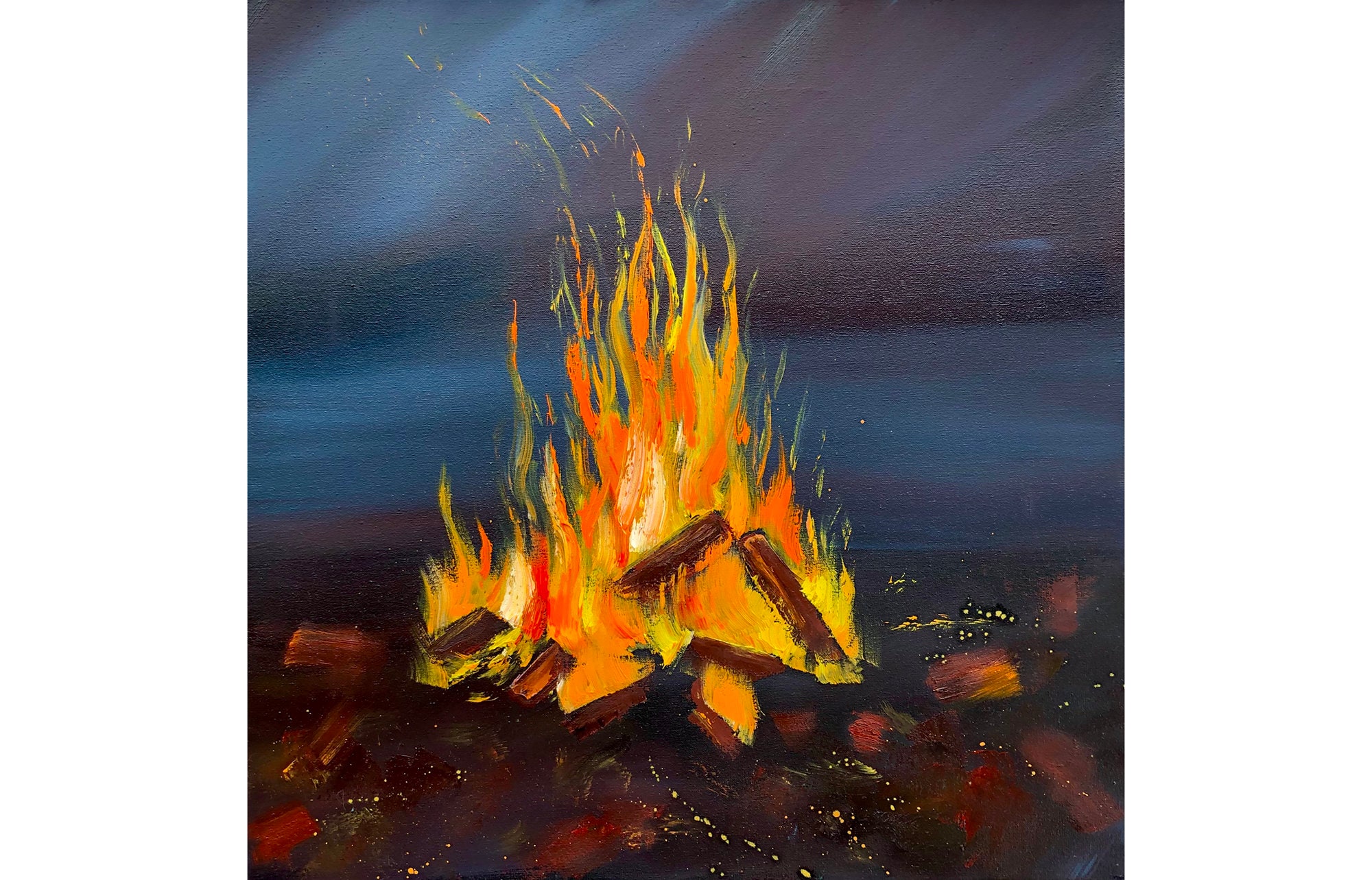 Bonfire Painting Original Oil Painting Bonfire Artwork Fire Etsy