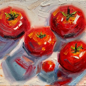 Tomato Painting Original Oil Impasto Painting Food Art Tomato Artwork Food Original Art Impasto Oil Painting 9 by 12'' by ElinaEverArt