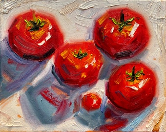 Tomato Painting Original Oil Impasto Painting Food Art Tomato Artwork Food Original Art Impasto Oil Painting 9 by 12'' by ElinaEverArt