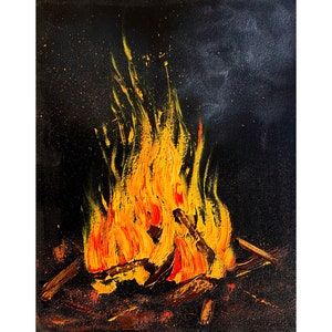 Original Bonfire Oil Painting: Impasto Fire Art - Etsy
