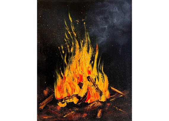 Bonfire Painting Original Oil Painting Bonfire Artwork Fire Art