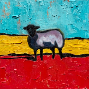 Sheep Painting Original Oil Impasto Painting Animal Art Sheep Art Rural Artwork Animal Impasto 8 by 8&#39;&#39;