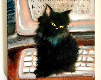 Impasto Schwarze Katze Ölgemälde: Original Katzen Kunst Kleines Strukturiertes Kunstwerk (20,5x25 cm)