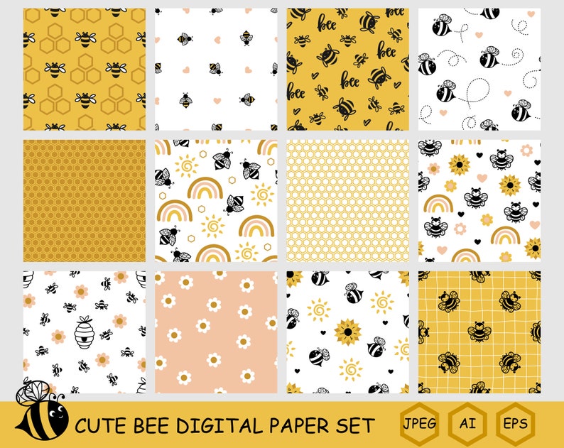 Bee digital paper pack honeycomb scrapbook paper Bumble ...