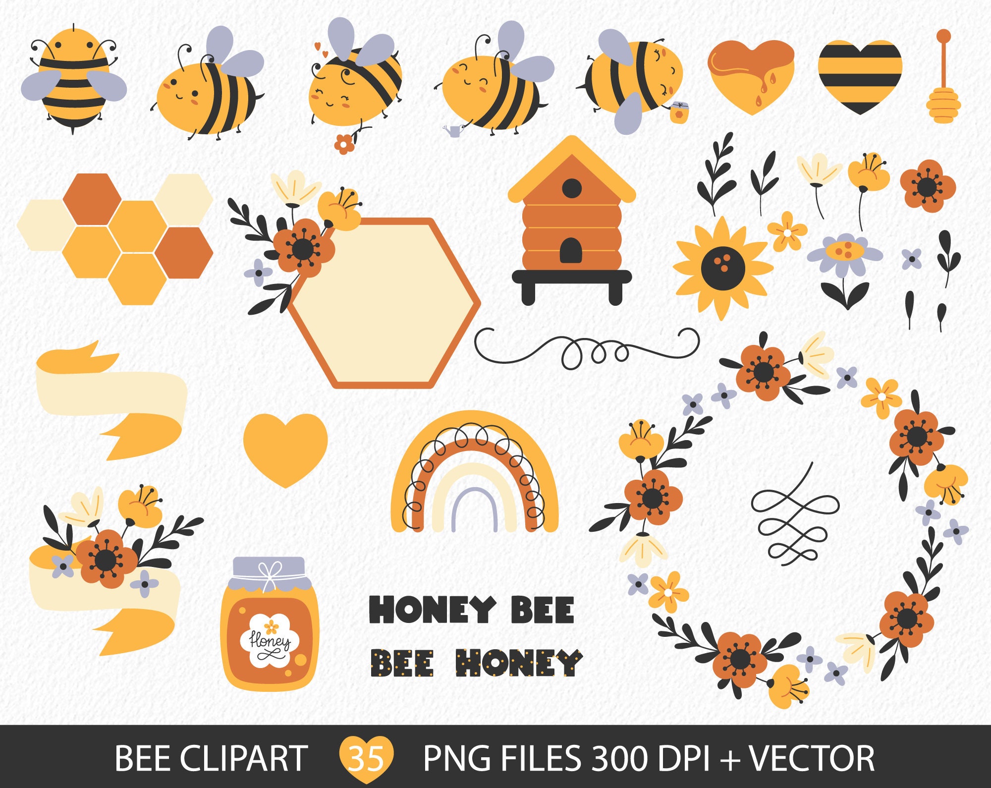 Honey bees scrapbooking design elements honey digital Etsy