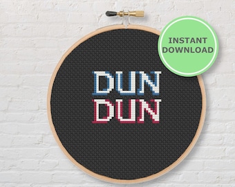 Dun Dun Law and Order Cross Stitch Pattern | Easy Counted cross stitch | instant download PDF pattern | modern cross stitch | hoop art