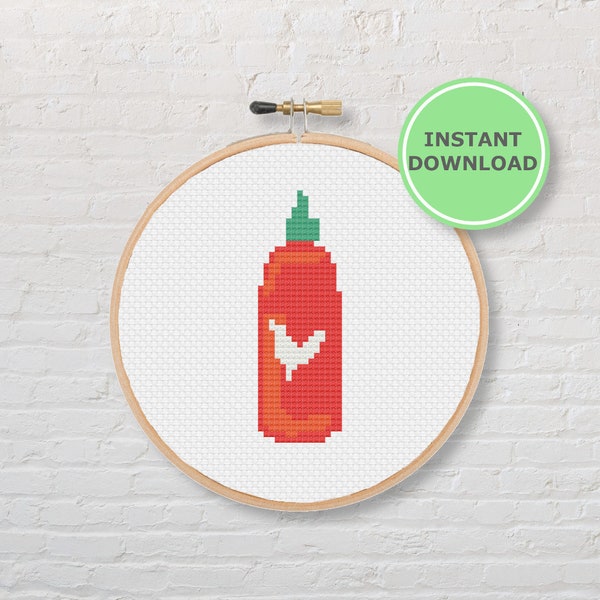 Motif de point de croix Sauce coq Sriracha | Point de croix compté facile | patron PDF à télécharger instantanément | point de croix moderne | art du cerceau