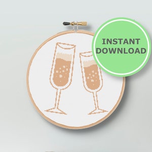 Clink Clink Champagne cross stitch pattern | Easy Counted cross stitch | instant download PDF pattern | modern cross stitch | hoop art