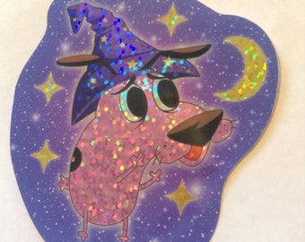 Pegatina - Coraje el perro cobarde Pegatina con purpurina