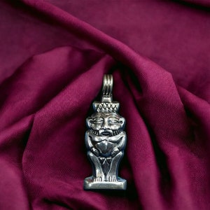 Vintage Silver Amulet of Bes: Egyptian Mythology Pendant