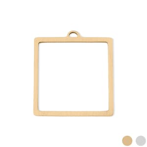 May include: A square-shaped gold-toned metal pendant charm with a brushed finish. The frame is thin and hollow in the center, featuring a small, rounded loop at the top center for attachment. The surface has a subtle, linear texture throughout.
