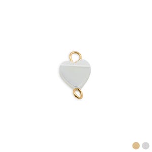 May include: A small, heart-shaped charm with a gold-colored bail at the top and bottom. The heart is a light, pearlescent color. The charm is set against a white background.