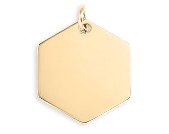 18 kt gouden zeshoekige hanger: blanco roestvrij staal voor gravure