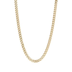 May include: A gold-colored curb chain necklace. The chain is made of interlocking links, creating a smooth, continuous loop. The necklace is displayed against a white background.