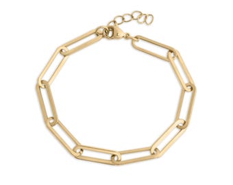 Pulsera de cadena tipo clip dorada, eslabones largos (ajustable, ajuste cómodo)