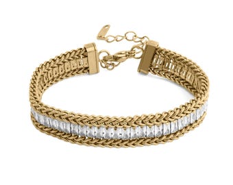 Pulsera de tenis: Cadena de serpiente dorada con piedras de circonita cúbica (ajuste regulable)