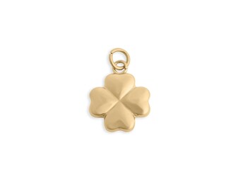 Gouden klavertje vier bedeltje, gepolijste gelukshanger (hypoallergeen)