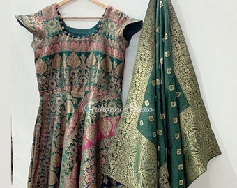 Robe indienne banarasi pour femmes, robe de créateur, robe maxi, robes de demoiselle d'honneur indiennes, vêtements de mariée, fête de mariage