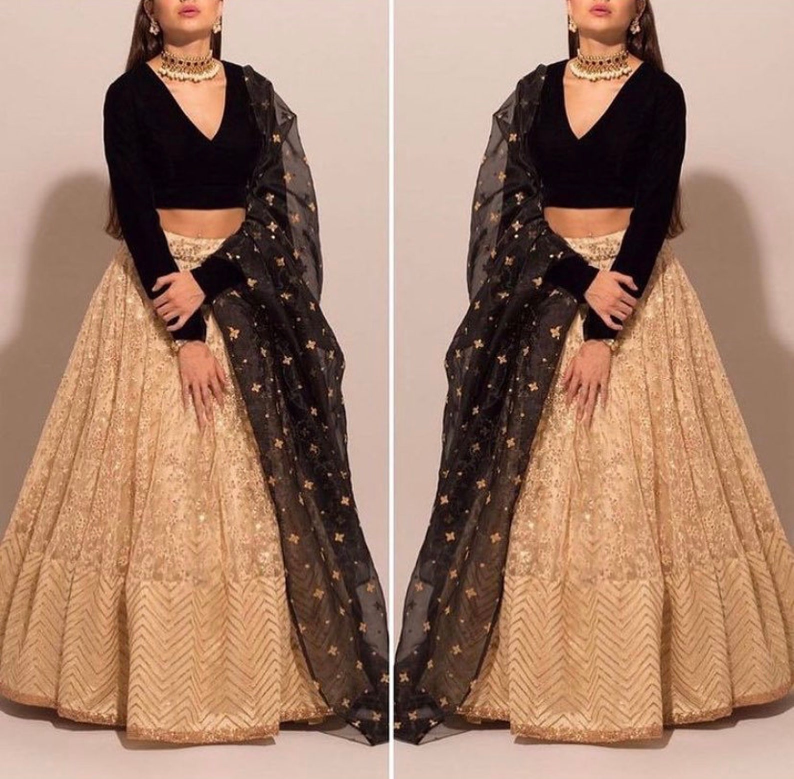 Gold Lehenga Choli Embroidered Heavy Sequin Lehenga Skirt Etsy UK