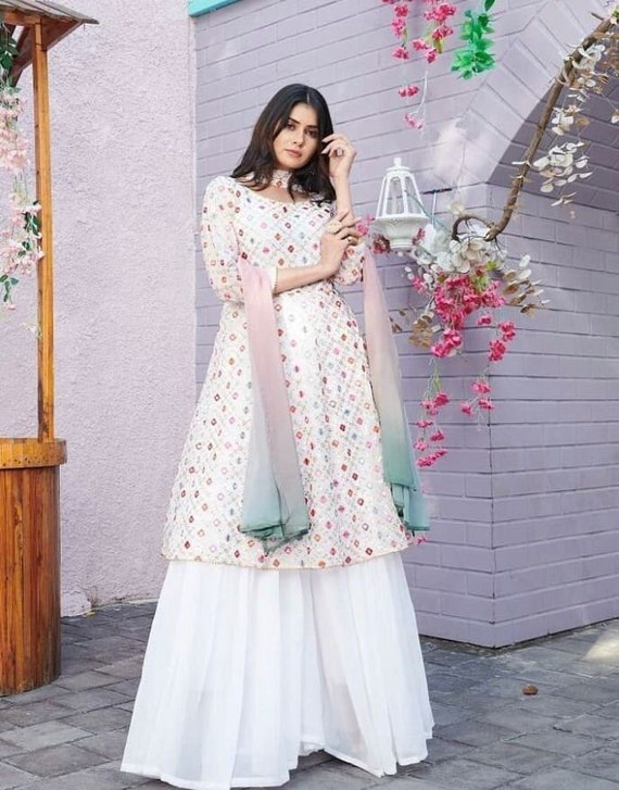 Beautiful Pink Indo-western Georgette Gown – FashionVibes