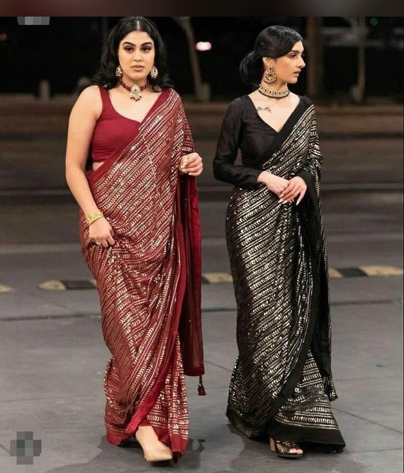 Indian saree blouse readymade saree blouse stitched red n black saree