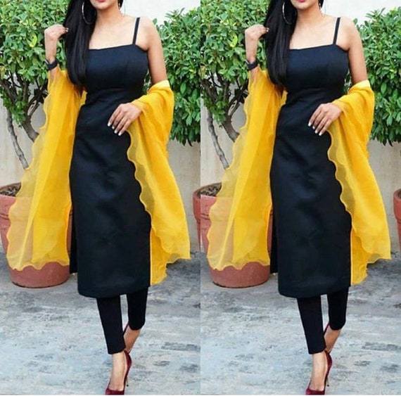 Yellow kurti and black plazo with net dupatta design | Haryanvi style suit  and plazo design |#shorts - YouTube