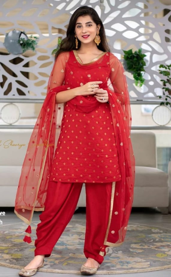 Indian Red Patiala Salwar Suit Lehenga Designer Patiala Suit