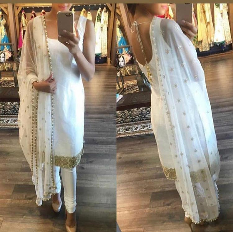 Indian White Salwar Suit Churidar ...