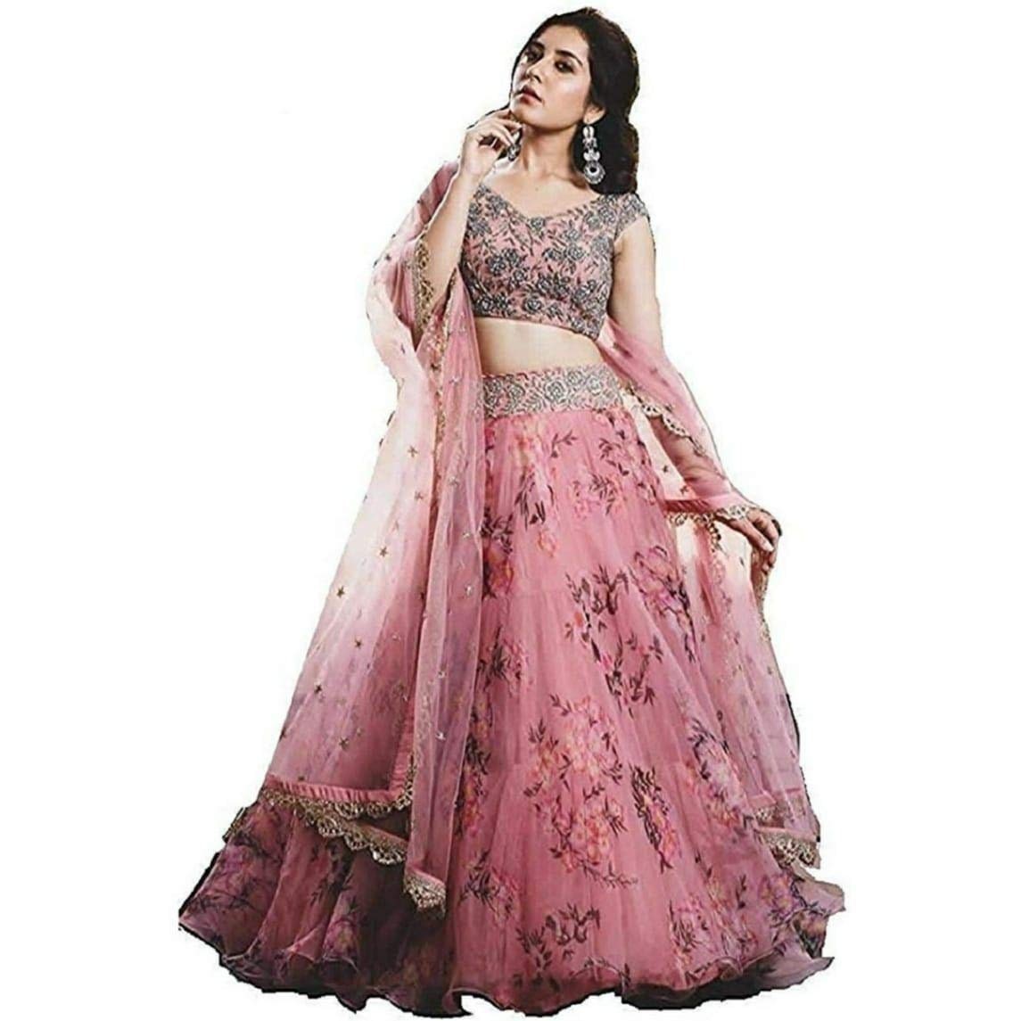 Indian lehenga choli pink dress for women organza printed | Etsy