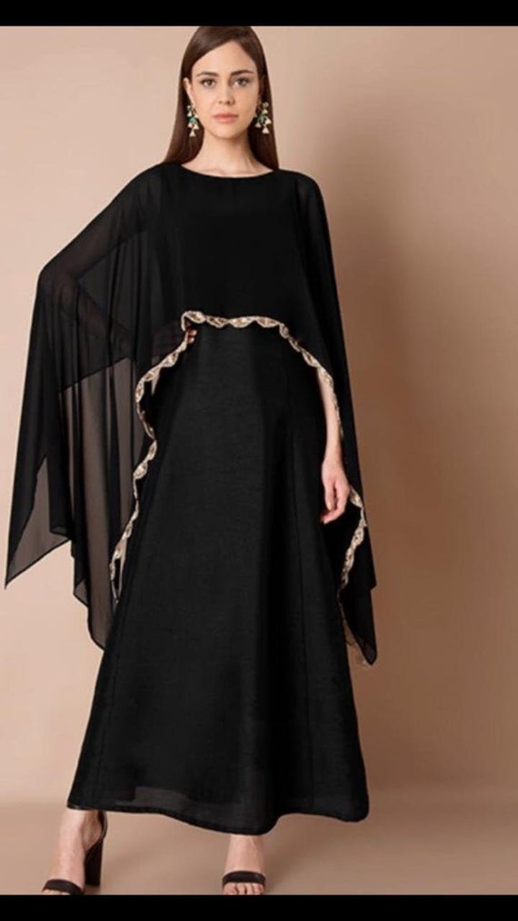 BLACK SHORT CAPE DRESS – daniasiddiqui.com