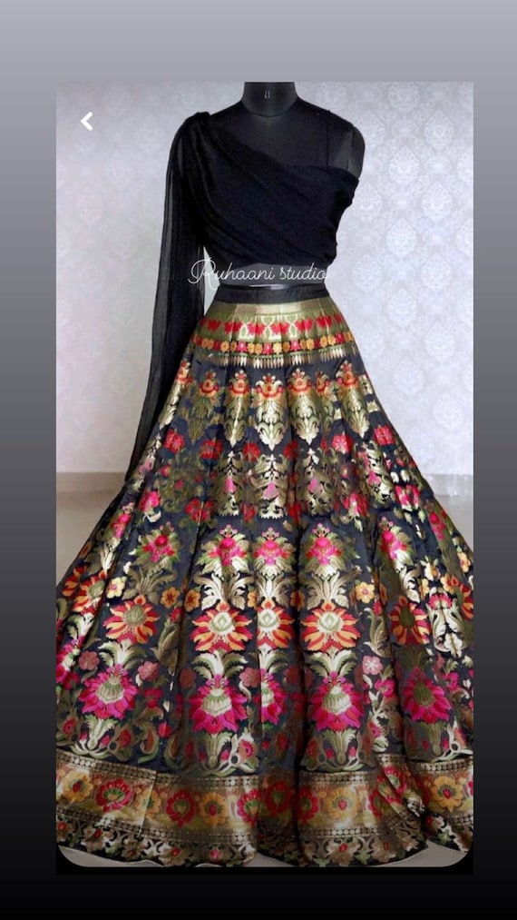 Indian Banarasi Lehenga Choli With Velvet Top Velvet Dress