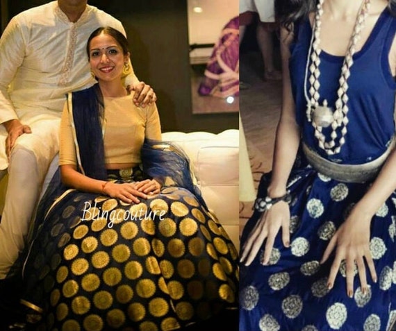Indian blue banarasi lehenga choli for women blue banarasi brocade lehenga  customised lehenga wedding dresses bridesamid wear free shipping