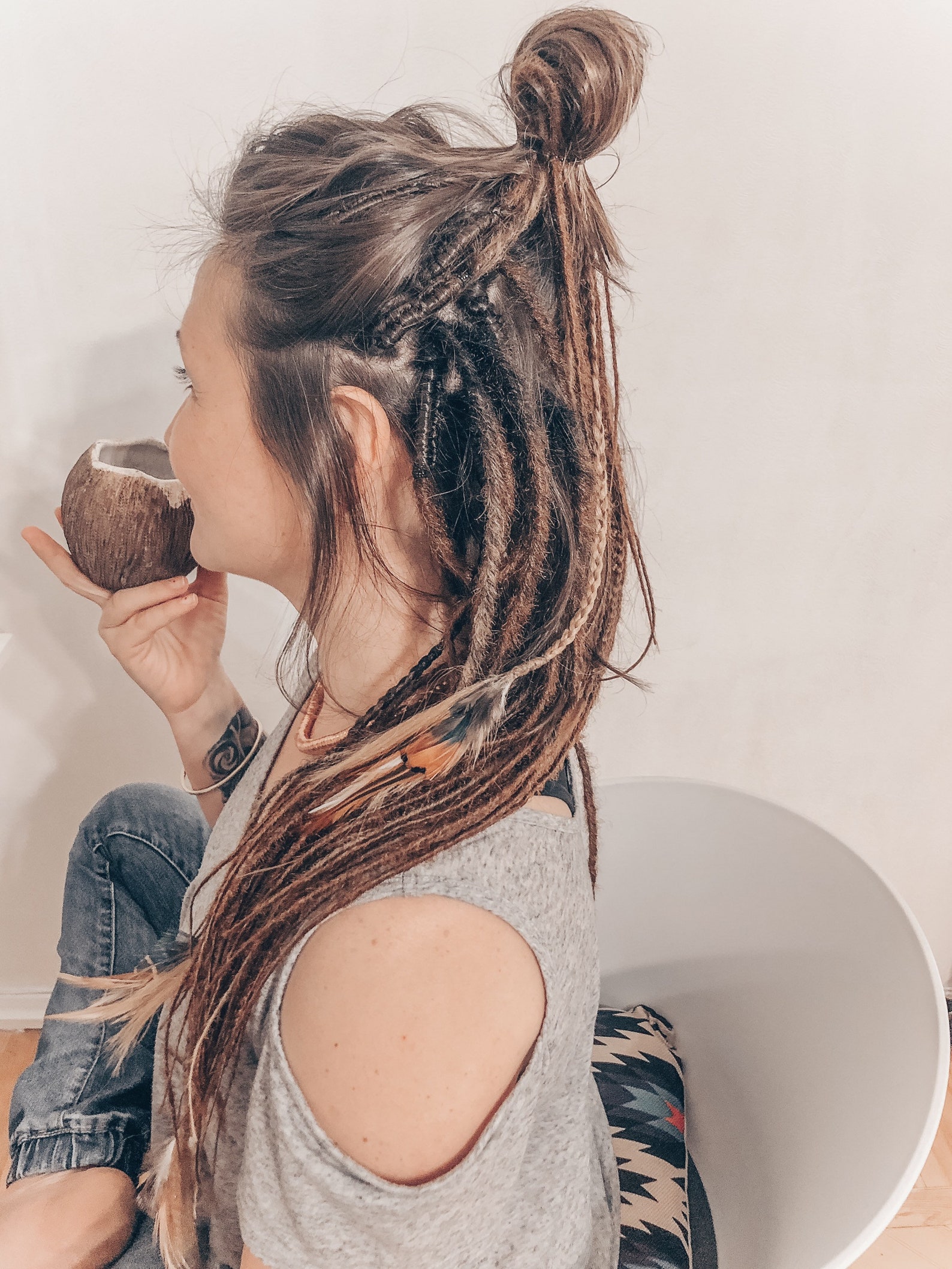 Boho Style Double Ended Dreadlocks With Feather Braids Dreads Etsy