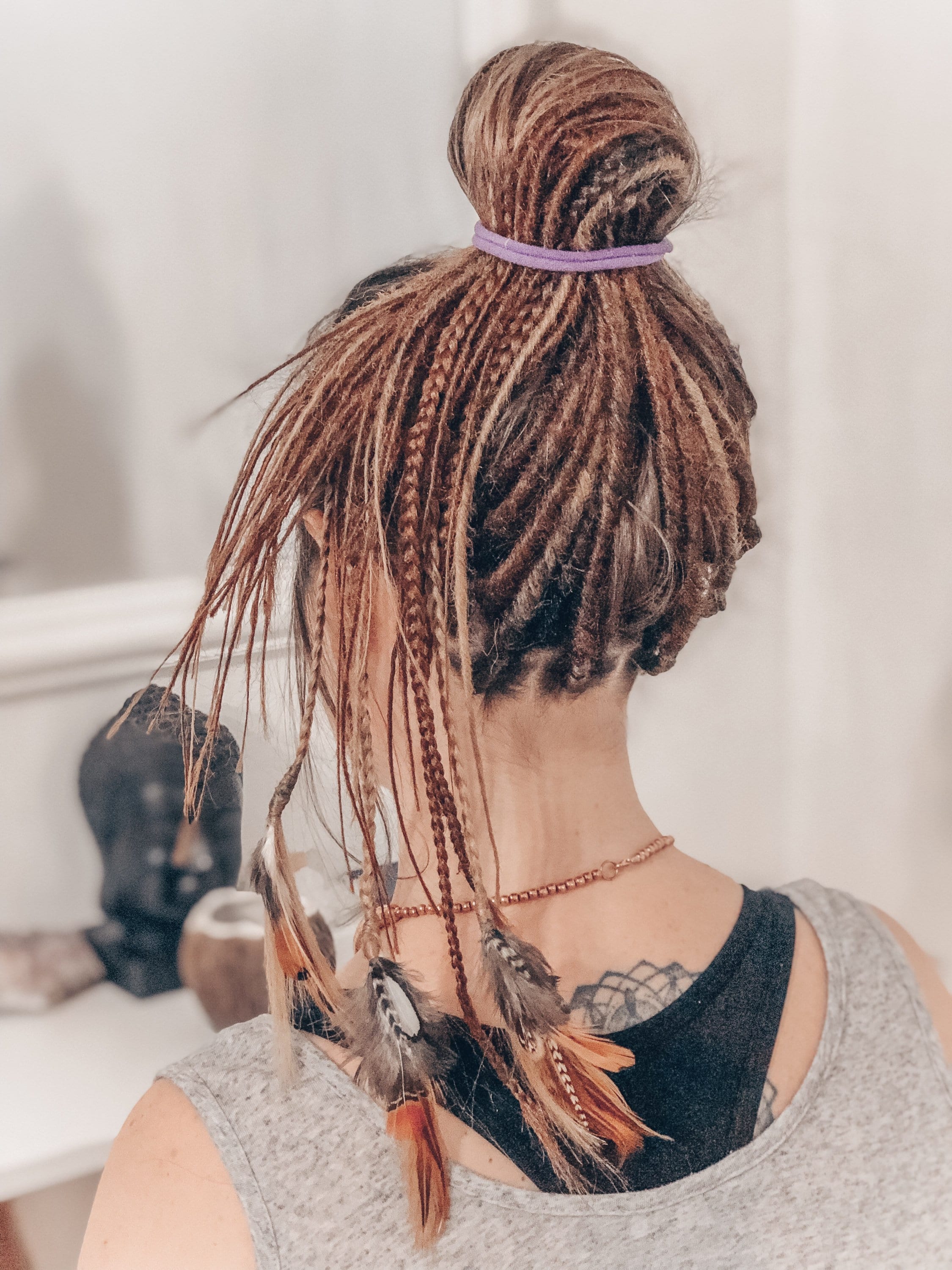 Boho style double ended dreadlocks with feather braids dreads Etsy