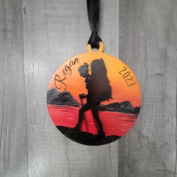 Girl hiker christmas ornament, girl hikers xmas ornament, back packing girl christmas ornament, girl hiker gift, girl back packer gift