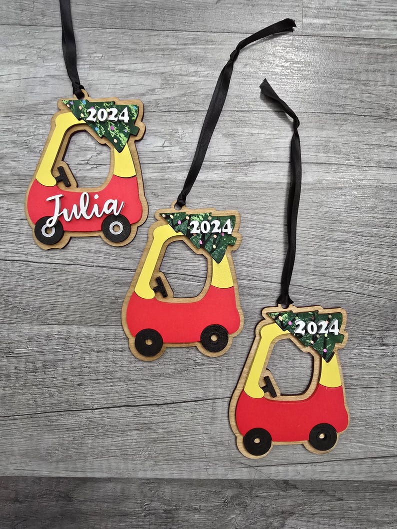 Custom Cozy Coupe Ornament, Cozy Car Xmas Ornament, Custom Kid Ornament